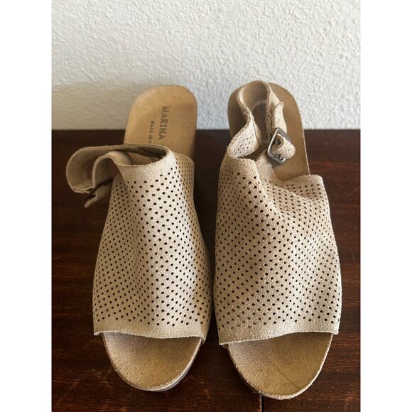 Marina Luna Comfort Wedge Sandals Platform Womens Sz 8/Eu38 Beige Suede Leather - Picture 4 of 11